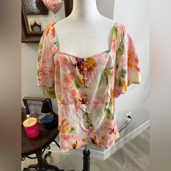 torrid Tops - Torrid Multicolor Floral Button-Front Blouse
